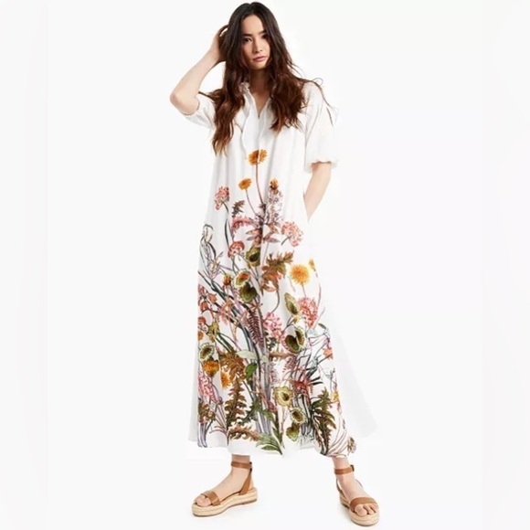 INC INTERNATIONAL Bella Botanical Cotton Printed Puff Maxi Dress small NWT - Picture 1 of 8